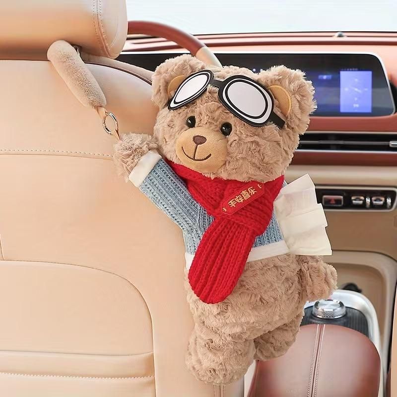 Cute Plush Bear Car Seat Back Tissue Holder