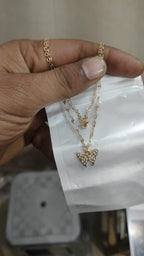 Double Layer Clavicle Chain Necklace Jewelry Zircon Butterfly Pendant Necklace (Gold)